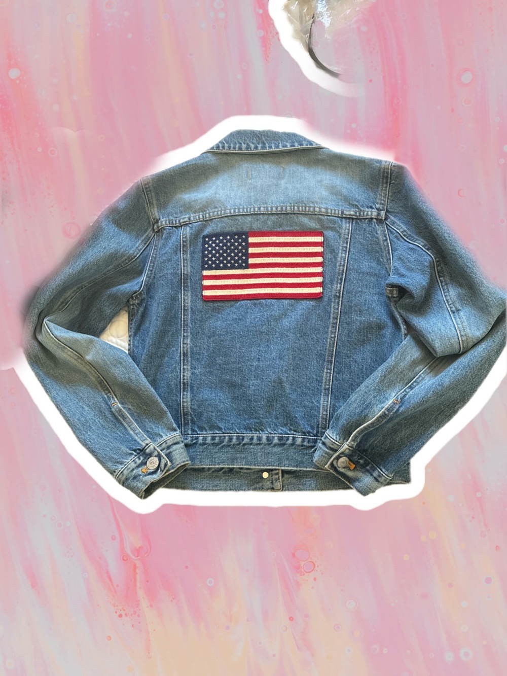 Polo by Ralph Lauren Blue Denim Jean Jacket with American flag back stitched